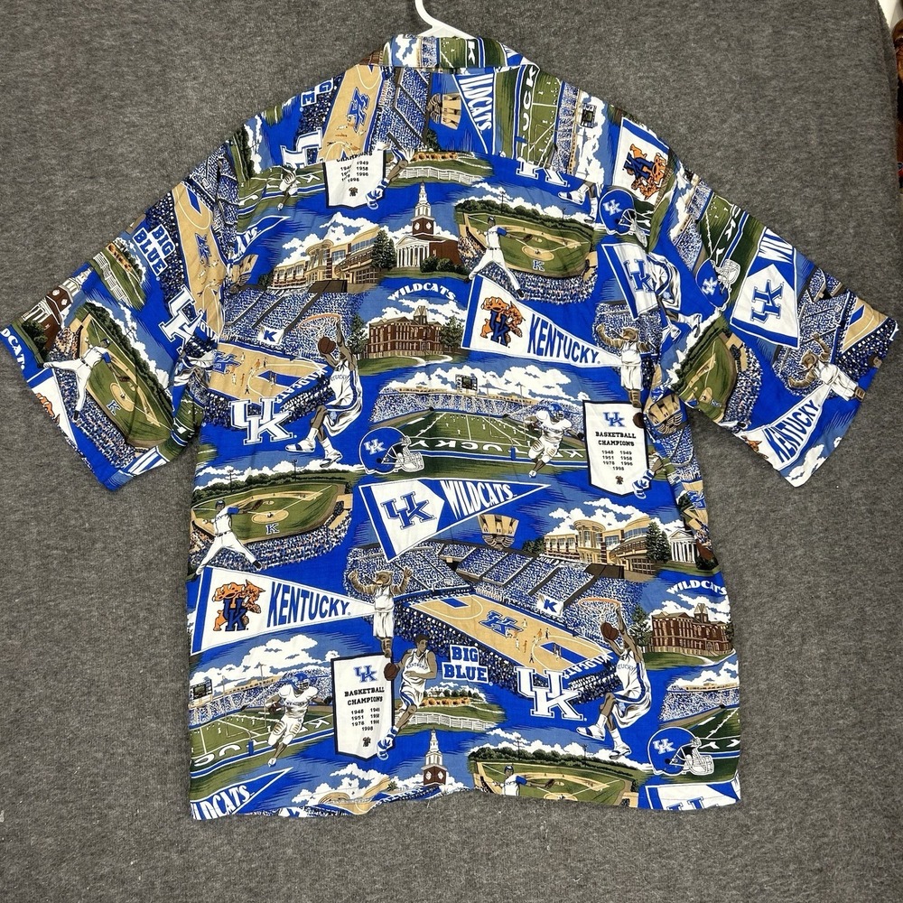 Reyn Spooner Sports Shirt Mens L Blue University of Kentucky Wildcats Rayon - Picture 13 of 14